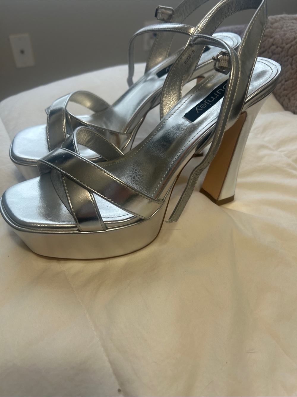 Metallic Silver Platform Sandals with Ankle Strap